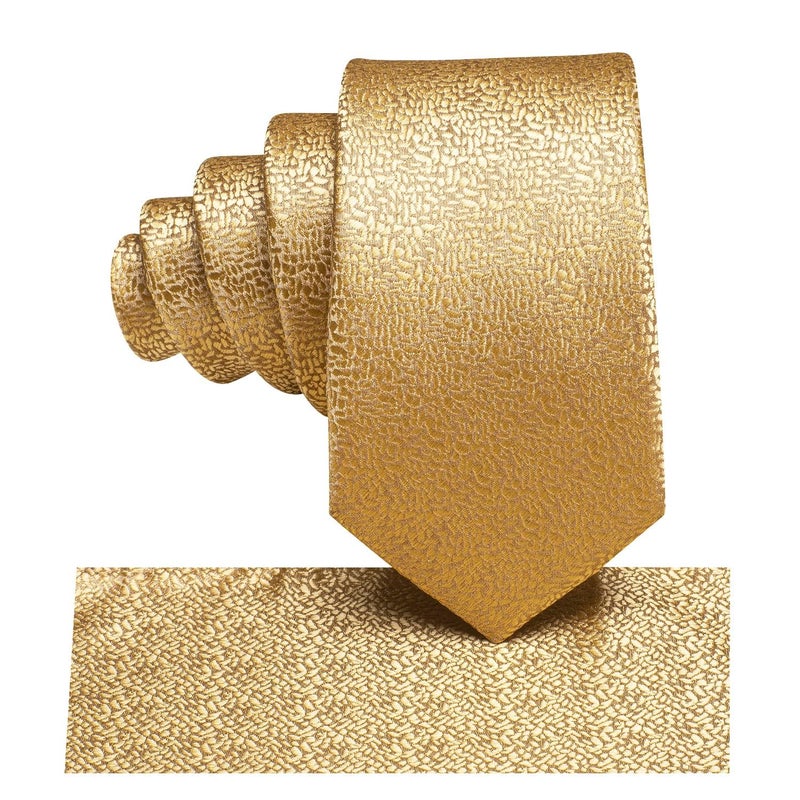 Dubulle Boys Gold Tie Self Tie Silk Kids Necktie and Pocket Square Set for Age 8-11 Graduation School Uniform - Image 3
